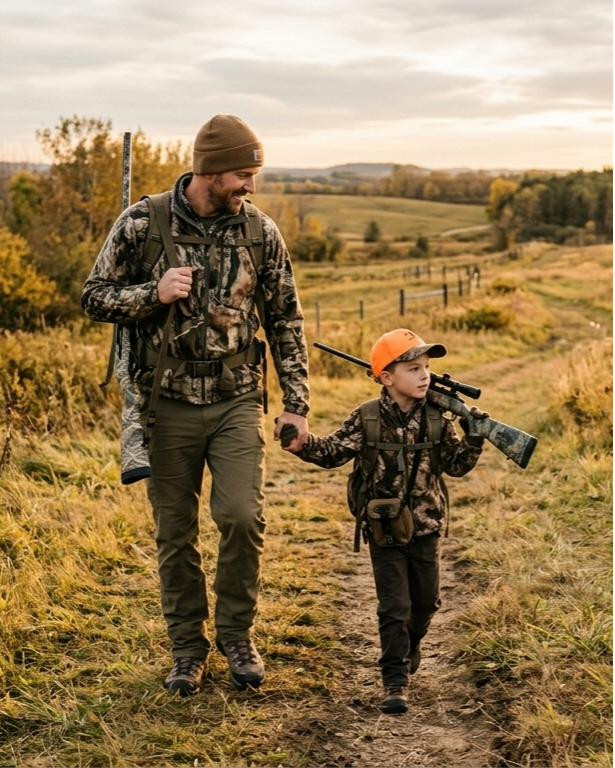 Dad and son hunting