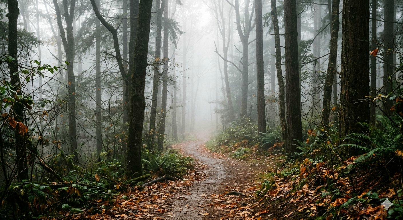 Misty forest at dawn